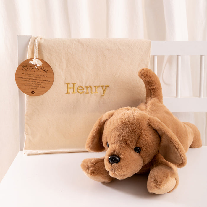 Customised Embroidered Name Puppy with Drawstring Bag and Gift Tag