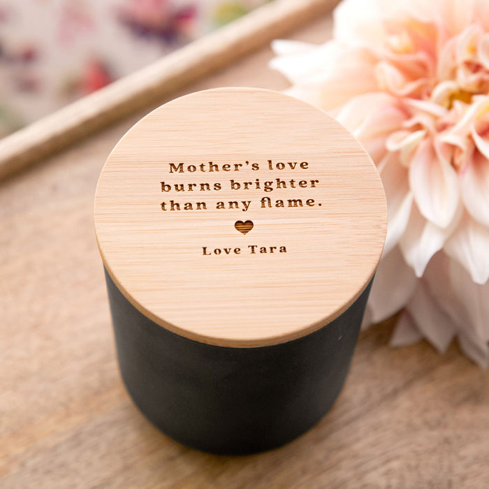 Engraved Mother's Day Black Wood Wick Soy Candle with Wooden Lid