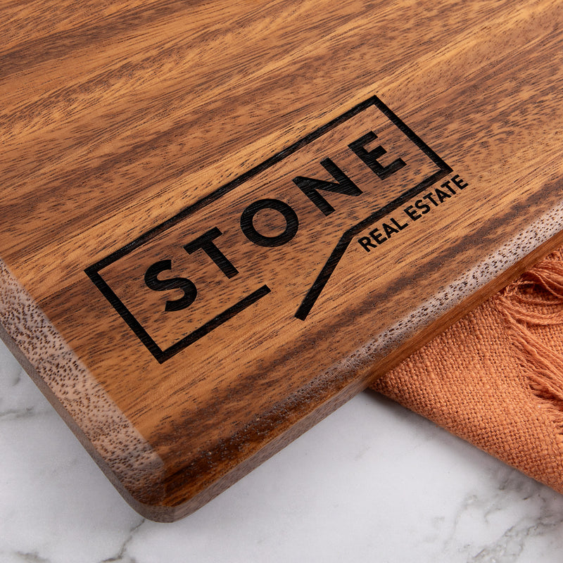 Custom engraved wooden cheese board for employee rewards and business milestone celebrations
