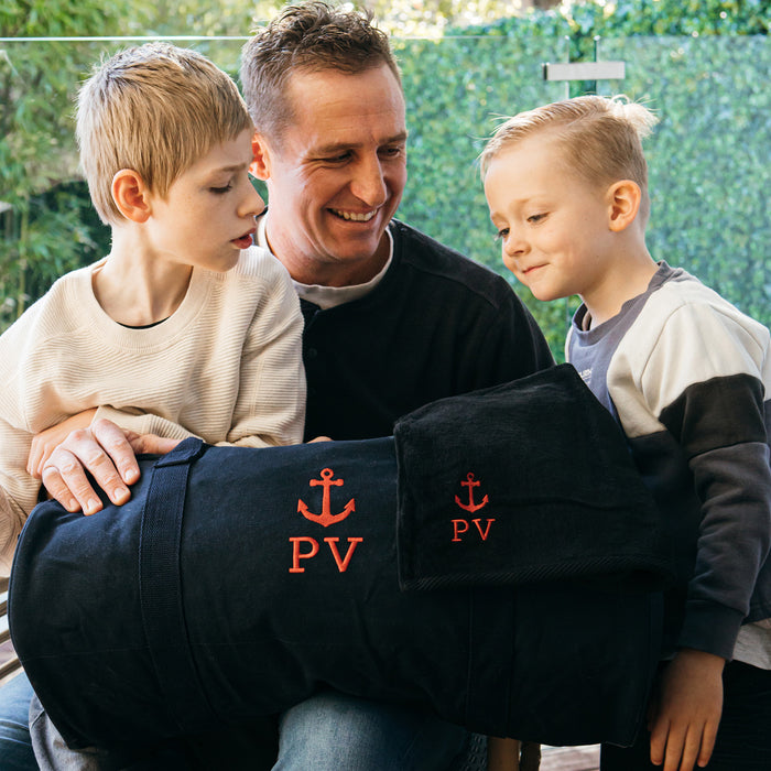 Nautical gift set with personalised duffle and matching towel