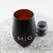 Custom Designed Engraved Barware Matte Black Gold rimmed 465ml Stemless Wine Glass Gift