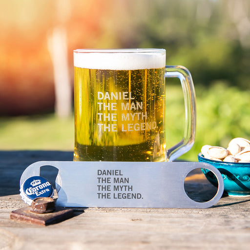 Personalised Gift Boxed Engraved Birthday 500ml Beer Mug and Stainless Steel Barmate Present