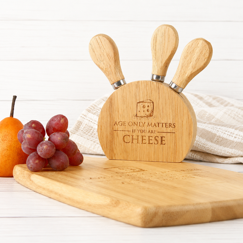 Personalised paddle cheese board and knife set for milestone birthday celebrations