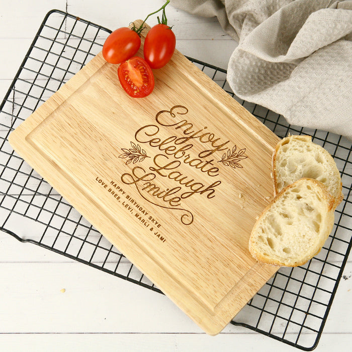 Custom cheese board gift with name and date for birthday celebration