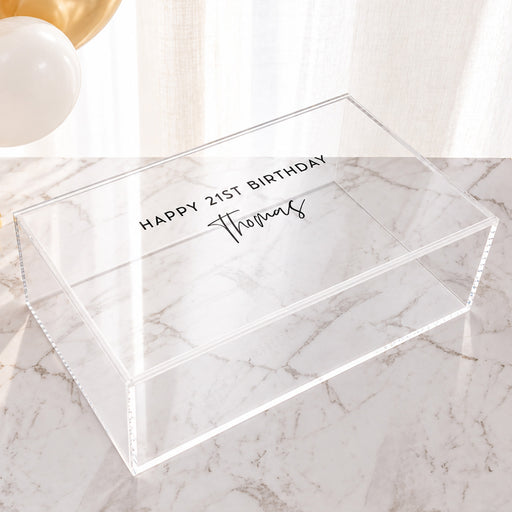 Clear acrylic birthday gift box for 18th, 30th, 40th and 50th birthdays