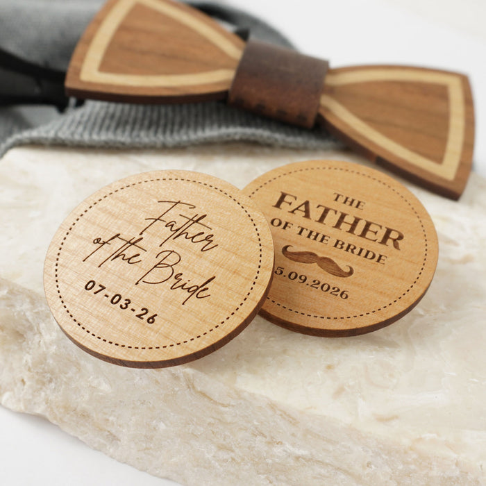 Engraved wooden Father of the Bride badge