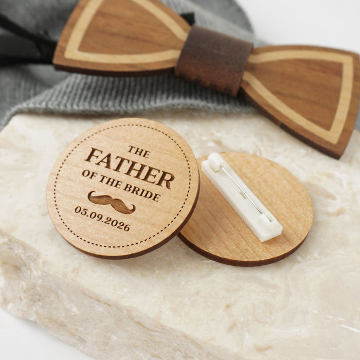 Engraved wooden Father of the Bride badge