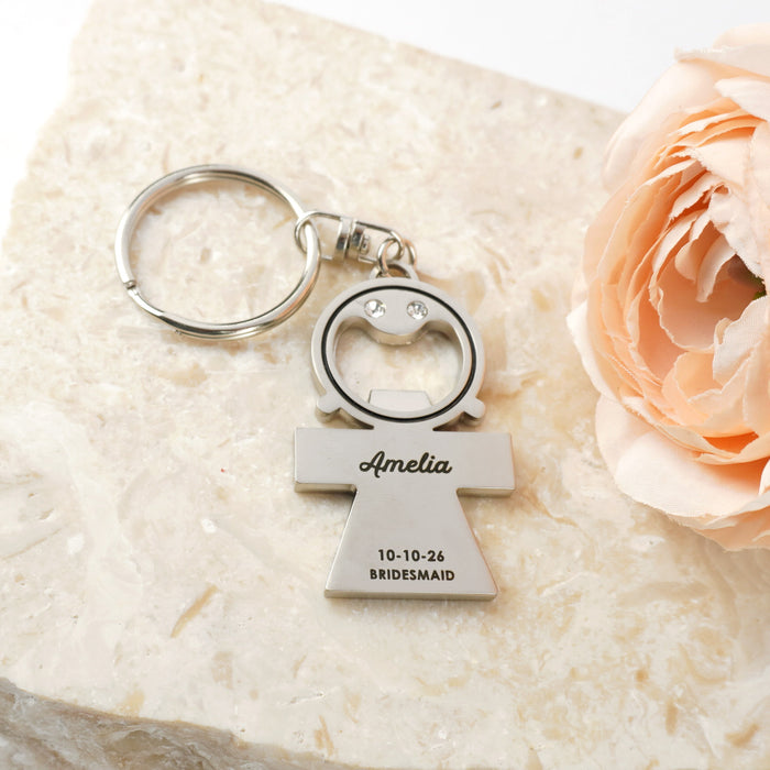 Custom Engraved Bridesmaid Metal Silver Bottle Opener Keyring