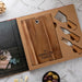 Personalised acacia cheese board set with engraved family name and knives