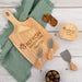 Engraved wooden paddle board and cheese knife set with custom company logo for corporate gifting