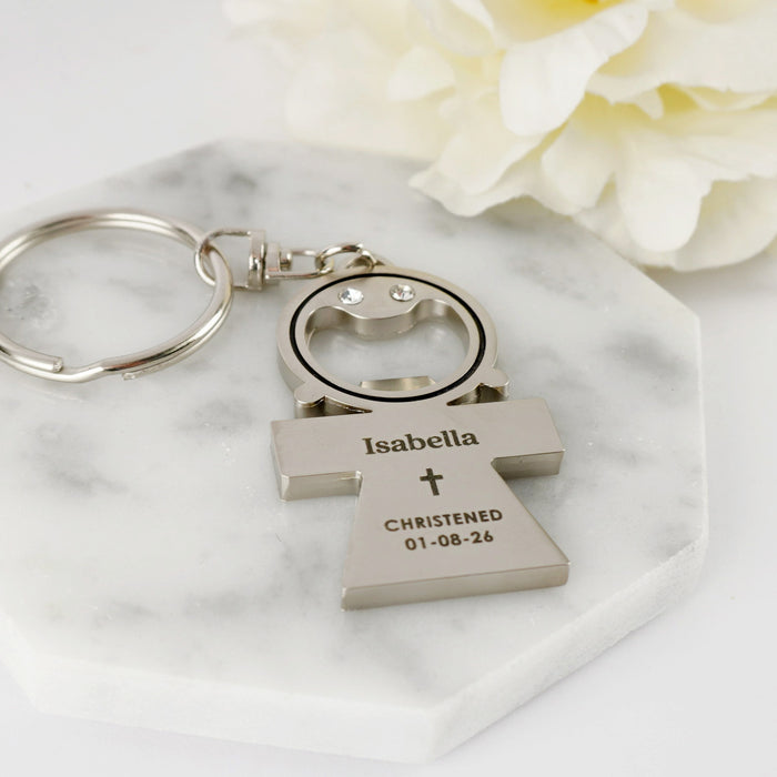 Personalised Engraved Baby Girl Christening, Naming Day, Baptism Bottle Opener Keyring Favour