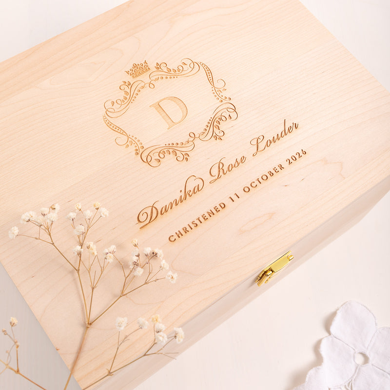 Engraved Wooden Christening Memory Box