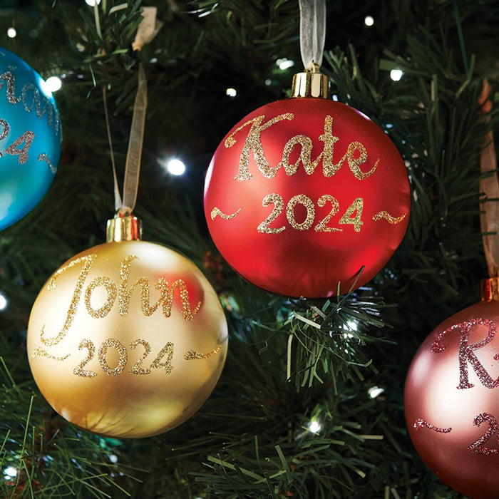 Personalised Christmas Baubles Hand Painted in Glitter