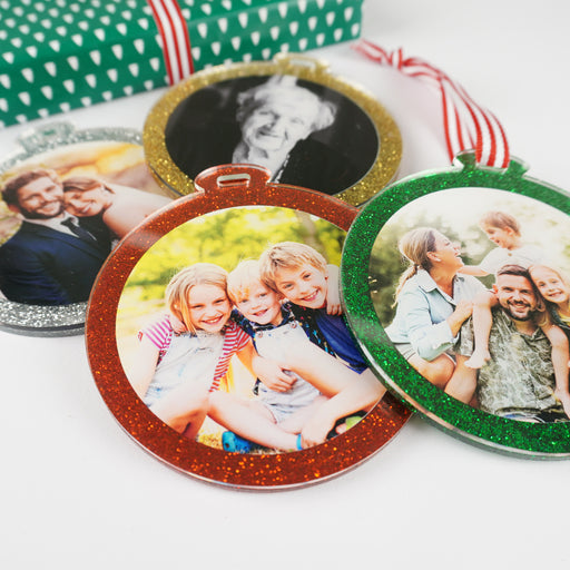 Custom photo ornament featuring family, pet or memorial image