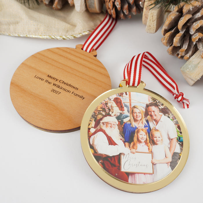 Double-sided Christmas decoration with photo print and laser engraved message