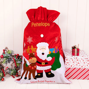Personalised red Santa sack embroidered with a child's name