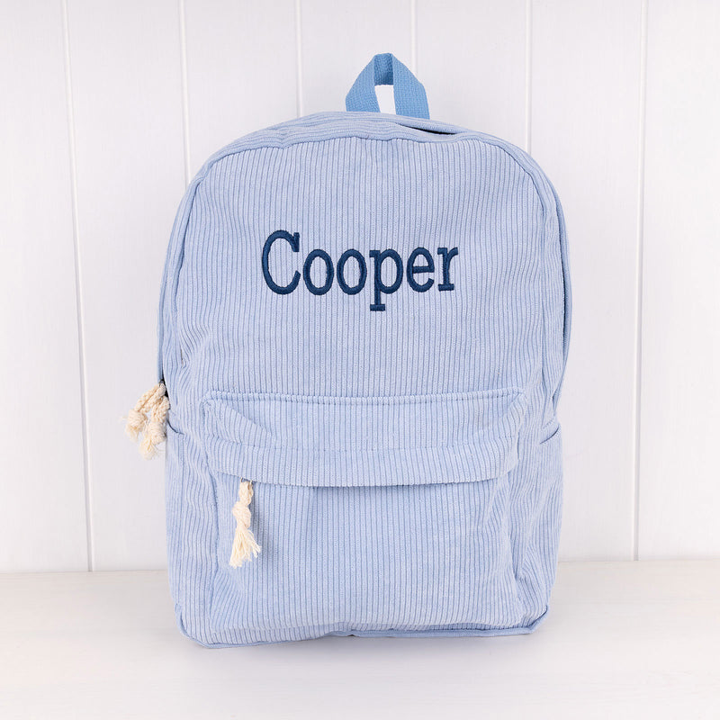 Baby blue kids backpack with chocolate brown lining