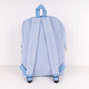 Kids baby blue backpack with chocolate brown lining and padded straps