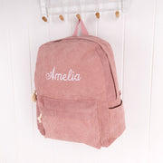 Personalised kids dusty rose corduroy backpack with embroidered name