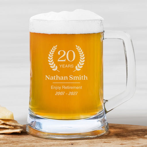 Personalised 500ml glass beer mug with message, presented in premium gift box