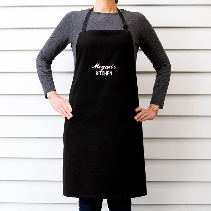 Customised Embroidered Mum's Name Black Long Cotton Apron Gift for her