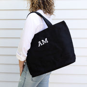 Custom Embroidered Monogrammed Black Shopping Tote BagCustom Embroidered Monogrammed Black Shopping Tote Bag