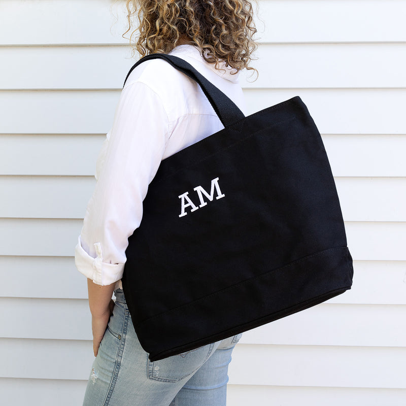 Custom Embroidered Monogrammed Black Shopping Tote BagCustom Embroidered Monogrammed Black Shopping Tote Bag