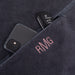 Charcoal gym towel with custom initials embroidery and storage pocket