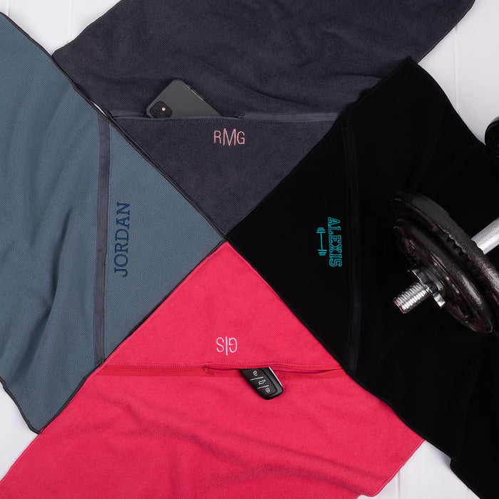 Fitness towel in four colours with personalised thread design