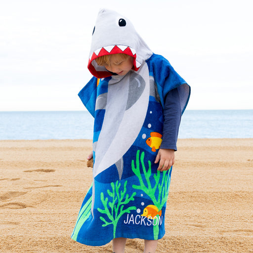 Bright ocean coloured shark towel for toddlers and children 6