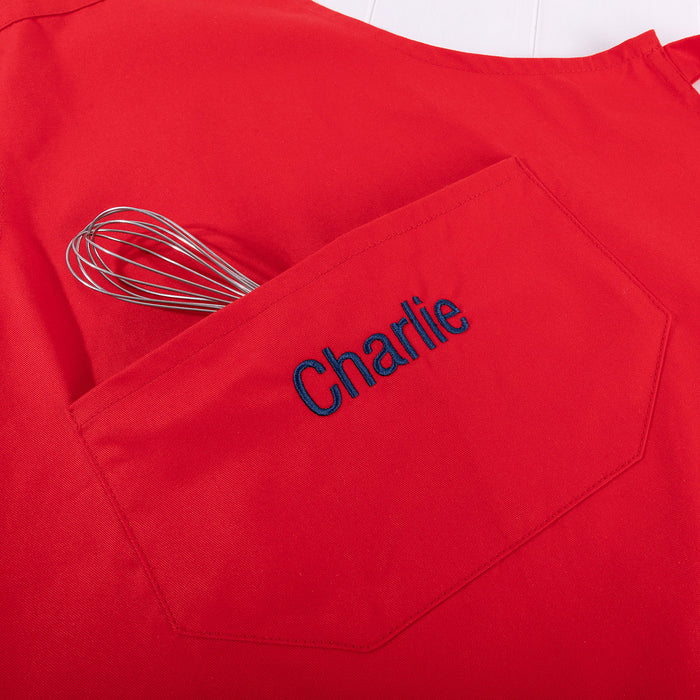 Customised Kid's Name Red Cotton Kids Kitchen Apron