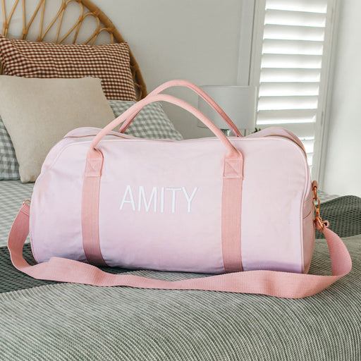 Personalised Embroidered Blush Pink Canvas Duffle Bag
