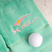 Branded golf towel corporate gift in cotton with logo embroidery
