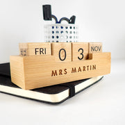 Custom Artwork Engraved Teacher Name Bamboo Desk Calendar Christmas Gift