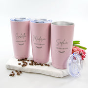 Engraved travel mug gift boxed for bridesmaid or groomsman, ideal for wedding day coffee