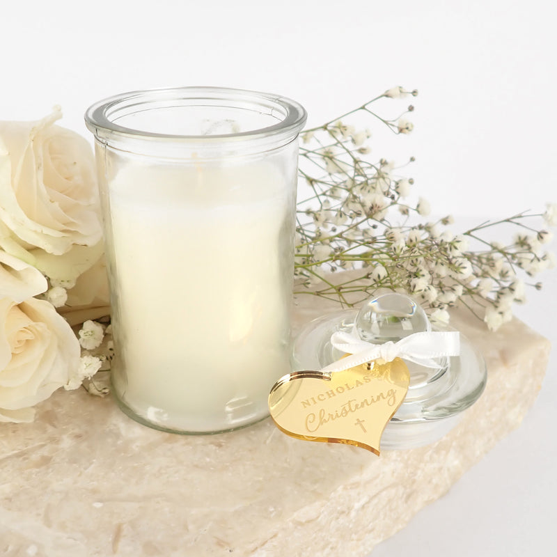 Baptism Godparent Candle With Mirror Gold Heart Gift Tag