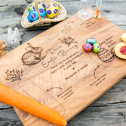 Custom engraved Dear Easter Bunny board made from walnut wood for Easter Eve traditions