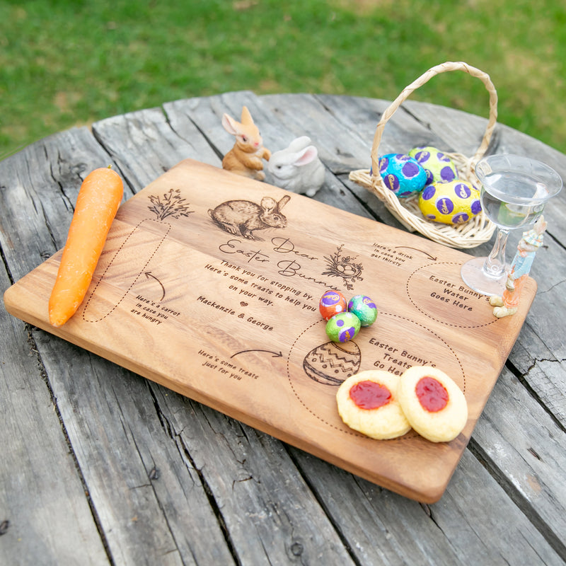 Wooden Easter board with personalised engraving, perfect for carrot, water and treats