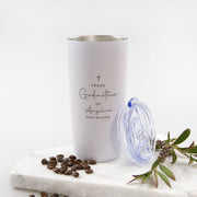Insulated travel mug gift for godparents, keeps drinks hot or cold for 12 hours