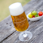 Customised Engraved Name Groomsman, Best Man, Groom, Bridal Party Stemmed Beer Glass