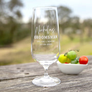Personalised Engraved Name Groomsman, Best Man, Groom Bridal Party 410ml Beer Glass