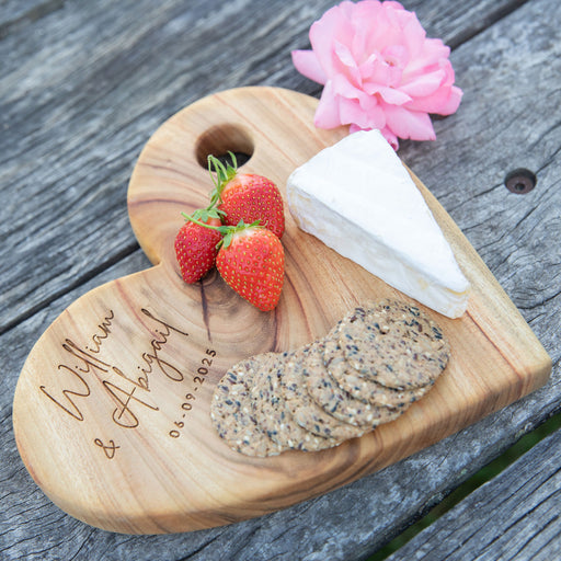 Customised Engraved Heart Shaped Cheese Board Bride & Groom Wedding Present