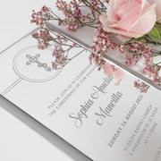 Custom Designed DL Engraved Acrylic Baptism Invitations Silver