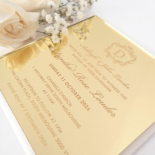 Customised Engraved Square Acrylic Naming Day Invitations Clear & Frosted