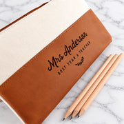 Engraved teacher pencil case personalised as an end-of-year or Christmas gift.