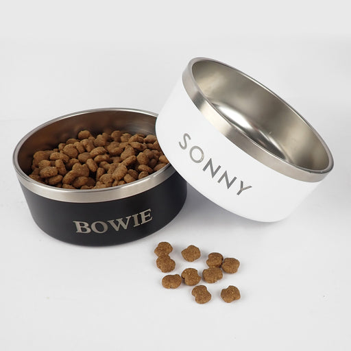 Personalised Engraved Stainless Steel Round White & Black Pet Bowl
