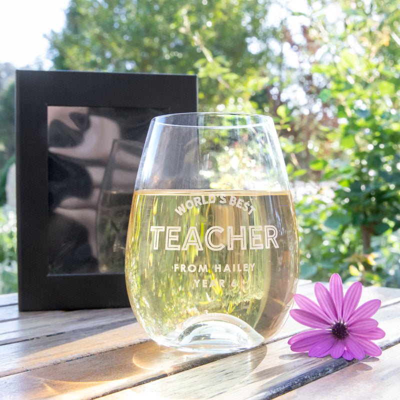 Custom Engraved Stemless Teacher Wine Glass