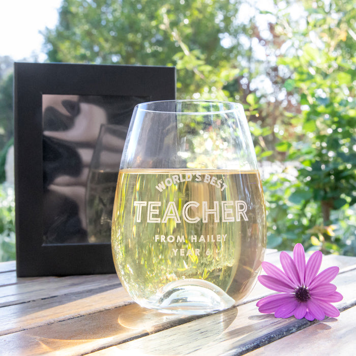 Custom Engraved Stemless Teacher Wine Glass