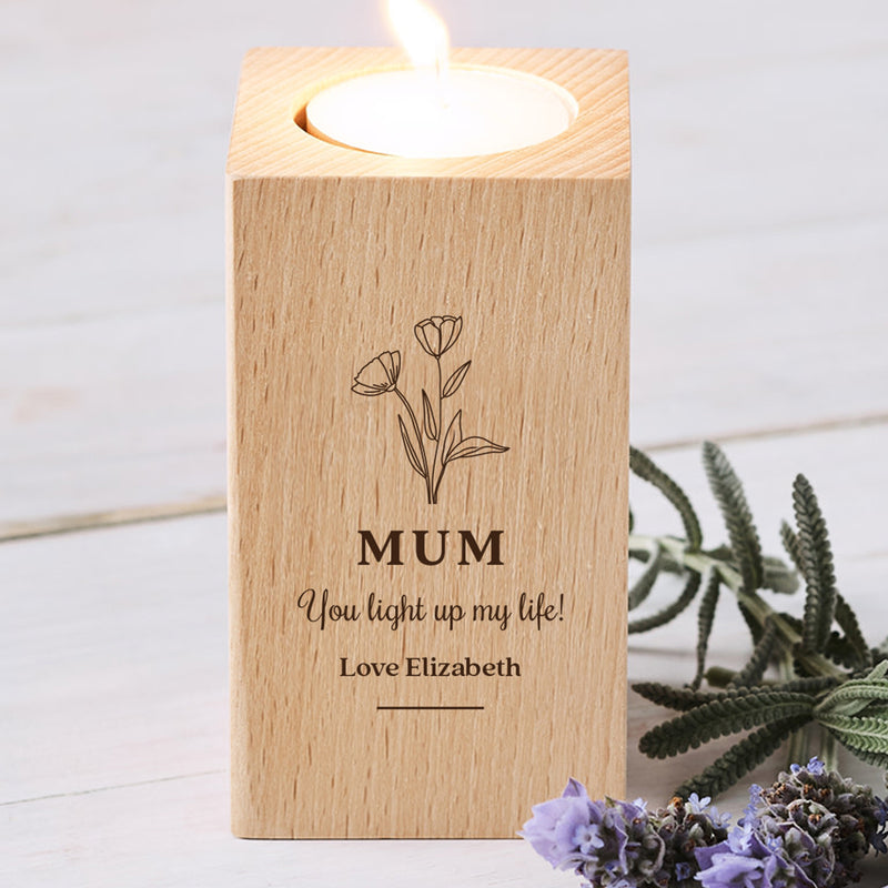 Custom engraved beech wood candle holder – a thoughtful and unique Mother’s Day gift idea.