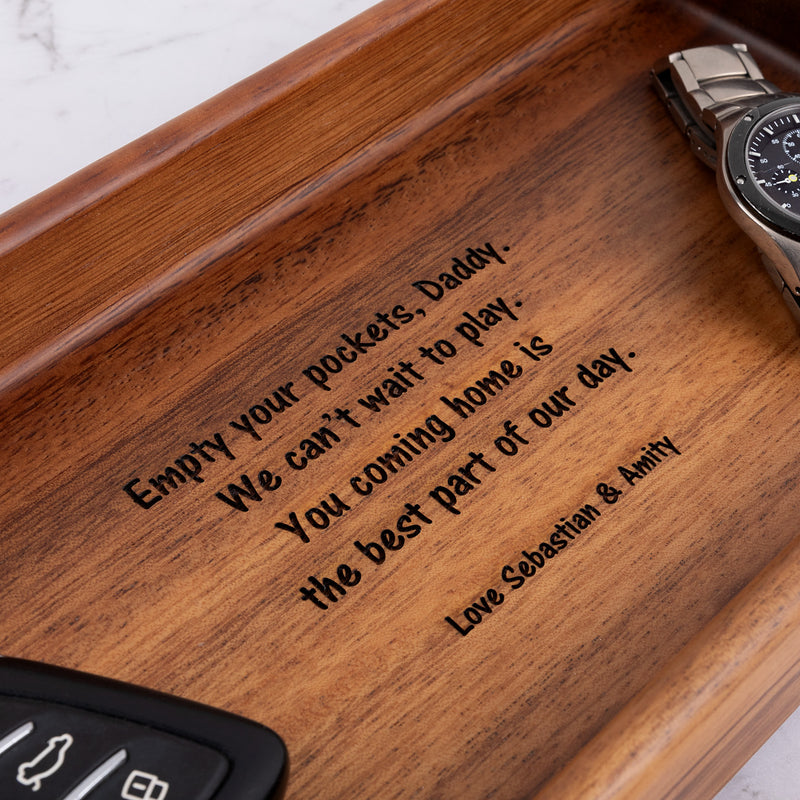 Natural wood tray for dad, grandpa, or uncle to hold keys, watch, and small items